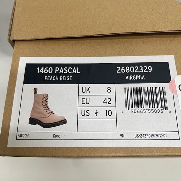 Dr Marten Doc Marten 1460 Pascal Boots Peach Beige Sz 10 Womens Virginia - Picture 5 of 5